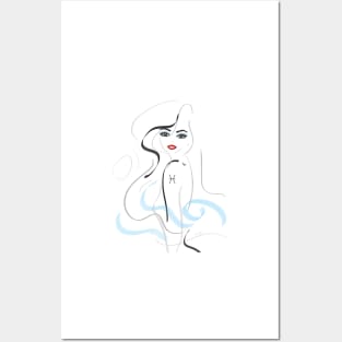 pisces zodiac sign minimalistic line art illustration Posters and Art